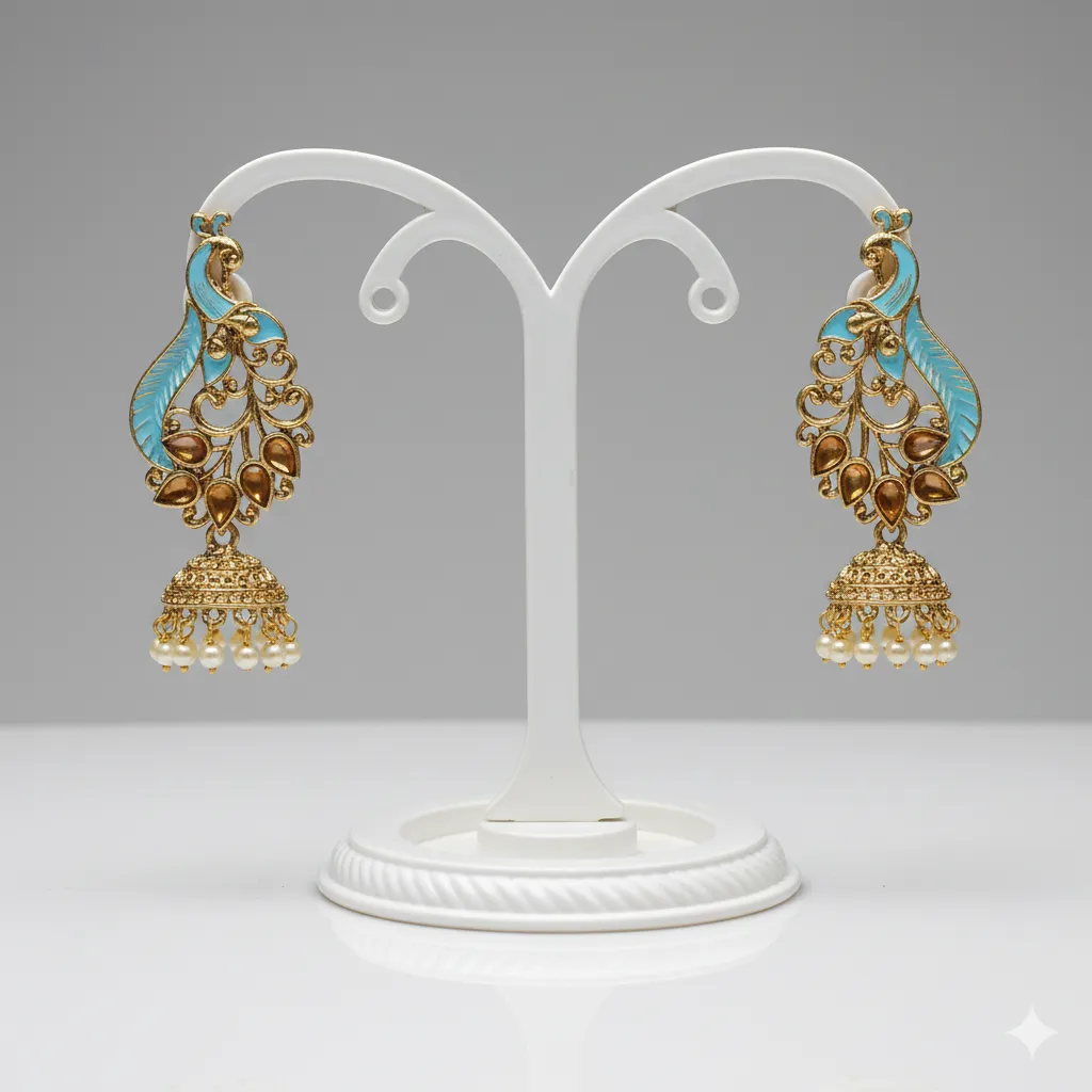 Peacock Design Gold-Tone Jhumka