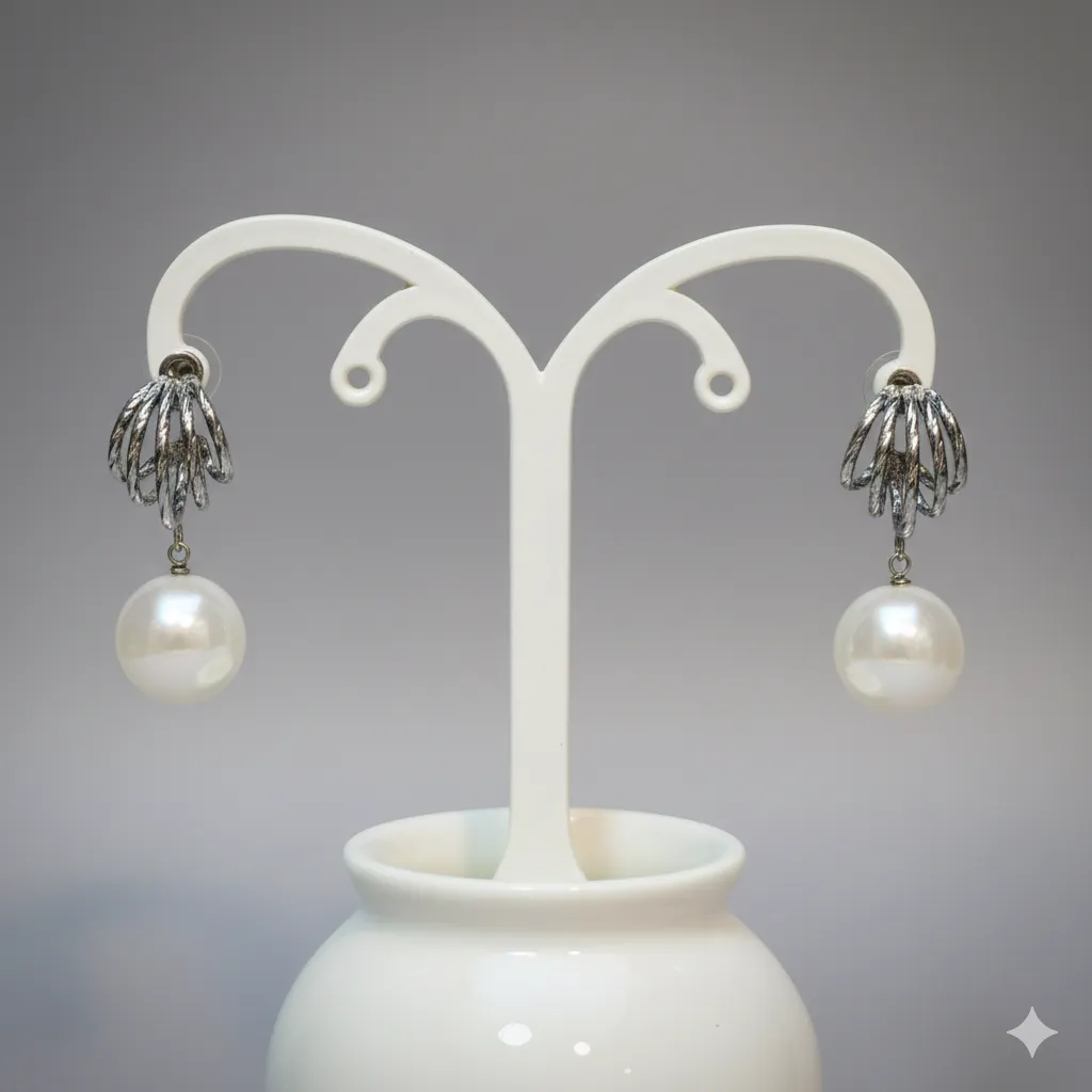 [j2]  Classic White Pearl Drop Earrings 