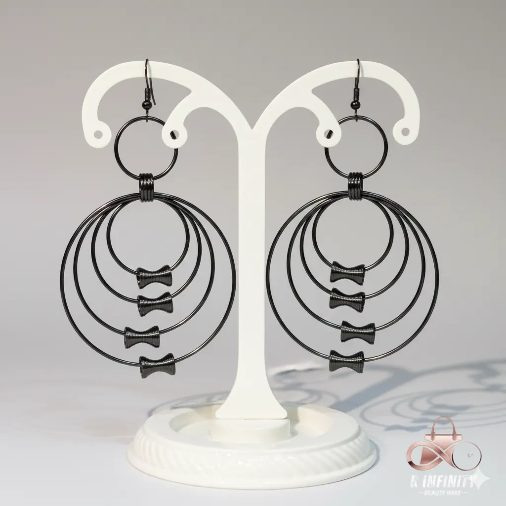 [j3] Trendy black multi-hoop statement earrings