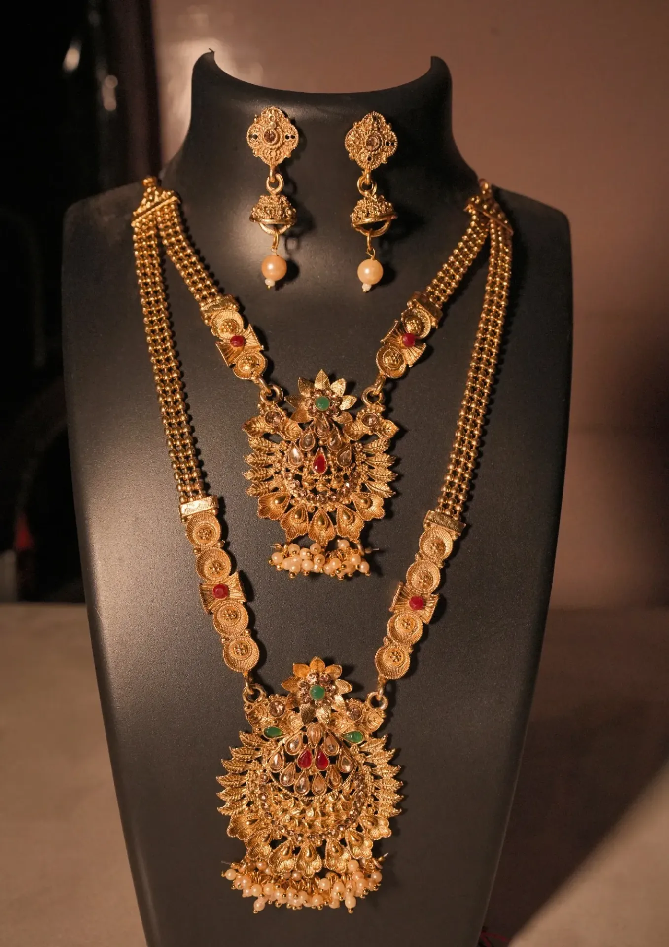 Antique Gold Temple Jewellery Long Haram Necklace