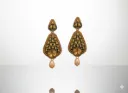 Antique Gold Black Stone Earrings with Crystal Center