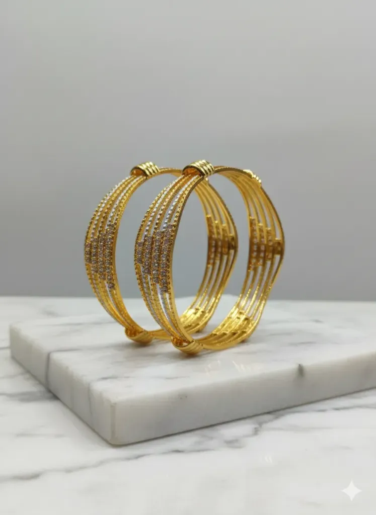 [B1] Gold Plated Multi Line CZ Stone Designer Bangles
