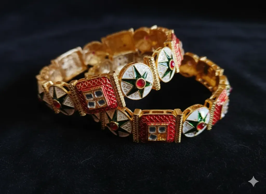[B10] Gold Plated Multicolour Meenakari Kada Bangles  (2/8)