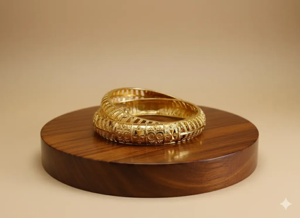 [B12] Antique Gold Plated Floral Textured Kada Bangles for Women & Girls, Daily & Festive Wear