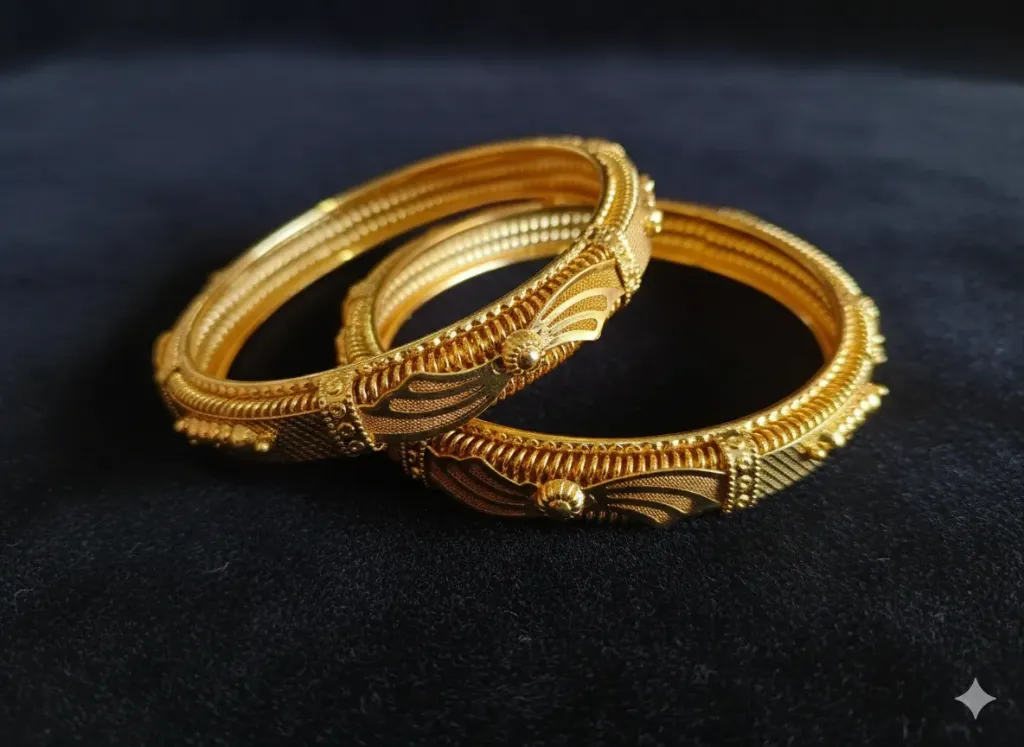 [B14] Antique Gold Plated Temple Design Kada Bangles for Women & Girls, Bridal & Festive Wear (2/6)