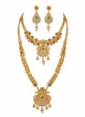 Traditional Temple Gold Plated Bridal Jewellery Set for Women with Long & Short Necklace and Earrings, Red Green Stone Bridal Set