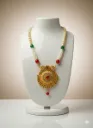 Trendy Gold Plated Pearl Necklace with Colour Stones & Round Pendant for Women & Girls