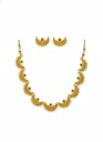 Temple Gold Plated Crescent Necklace Set for Women with Green Stone Detailing & Earrings, Traditional Jewellery