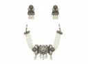 Oxidised Silver Plated Pearl Choker Necklace Set for Women with Earrings, Ethnic Festive Jewellery