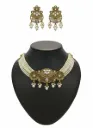 Antique Gold Plated Pearl Choker Necklace Set with Dangling Beads & Earrings for Women & Girls