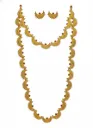 ATemple Gold Plated Long Mala & Short Necklace Set with Crescent Design & Earrings for Women & GirlsTemple Gold Plated Long Mala & Short Necklace Set with Crescent Design & Earrings for Women & Girls