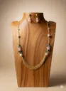 Trendy Gold Plated Simple Pearl Necklace Set with Pink & Blue Stones & Earrings for Women & Girls