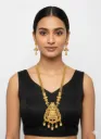 Antique Gold Plated Double Layer Necklace for Women with Pearl Drops, Bridal & Festive Temple