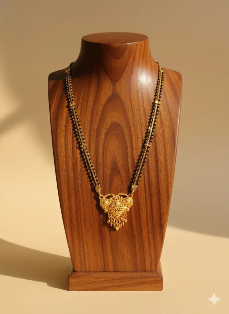 [M3] Trendy Gold Plated Double Line Black Bead Mangalsutra with Designer Pendant for Women & Girls