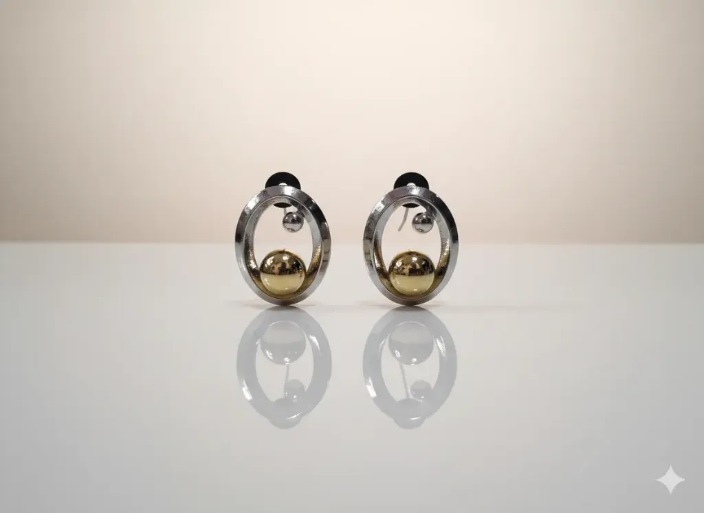 Dual Tone Silver & Gold Geometric Hoop Stud Earrings