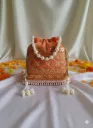 Orange Silk Embroidered Potli Bag with Pearl Handle & Tassel Latkan for Women