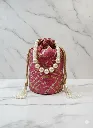   Pink Silk Ethnic Potli Bag with Pearl Handle & Tassel Latkan.