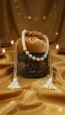 Mustard Velvet Handwork Pearl Ethnic Potli Bag with Green Embroidery