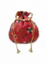 Red Embroidered Beaded Handle Potli Bag for Women & Girls, Bridal Wedding & Festive Wear