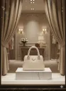 Cream Structured PU Handbag for Women with Gold Logo, Office & Casual Shoulder Bag.