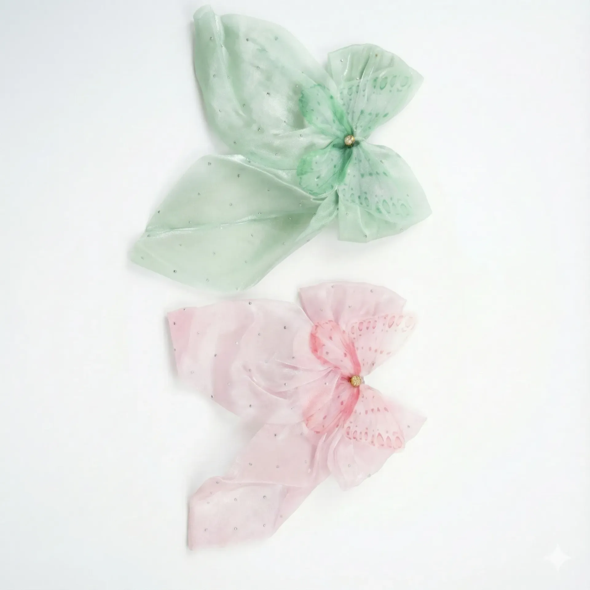 Butterfly Hair Bow Clips for Girls (Mint Green & Baby Pink, Set of 2)