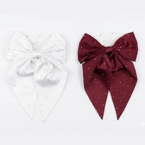 Big Bow Hair Clips for Girls with Stone Studs (White & Wine Red, Set of 2)