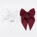 Big Bow Hair Clips for Girls with Stone Studs (White & Wine Red, Set of 2)