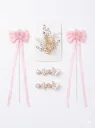 Floral Hair Accessory Set for Girls & Women – Lavender Bow Clips, Pearl Rose Barrettes & White Flower Brooch (Set of 5)