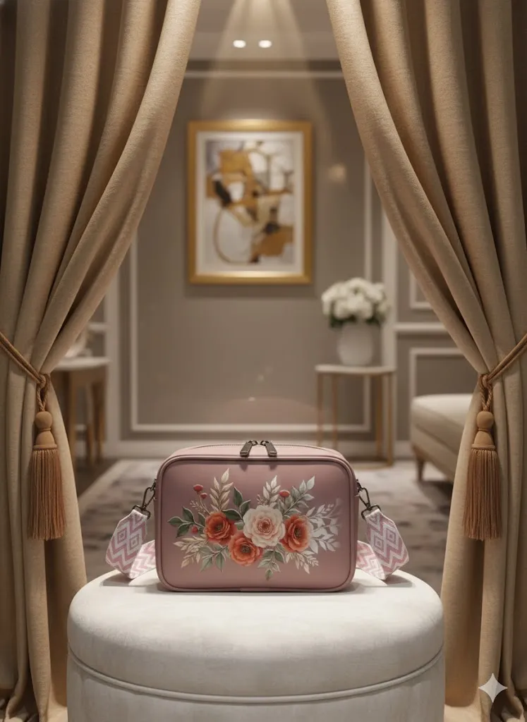 Women's Mauve Floral Printed Crossbody Sling Bag with Wide Pattern Strap