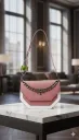 Women's Pink & White PU Chain Sling Handbag with Metal Logo & Adjustable Strap