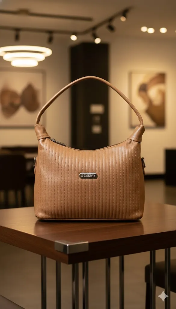 [H74] Women's Tan S Cherry Textured Shoulder Handbag with Single Strap