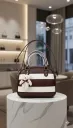 Women's Brown & White Striped Handbag with Teddy Keychain & Sling Strap