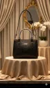 Women's Black S Cherry Embossed Handbag with Dual Handles & Sling Strap