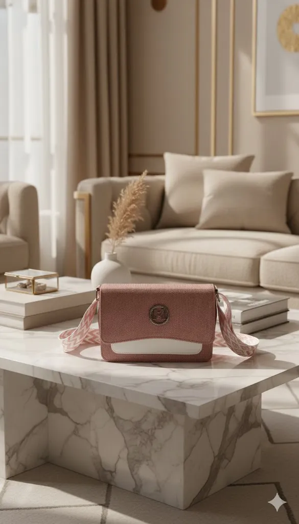 [H94] Girls Side Bag with Designer Printed Strap | Branded Look Sling Bag for Women (PINK)
