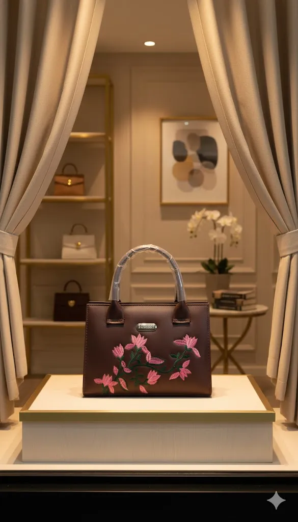 [001] Rose Blush Embroidery Tote – Limited Edition Bloom Series Sling Bag (Dark Brown)